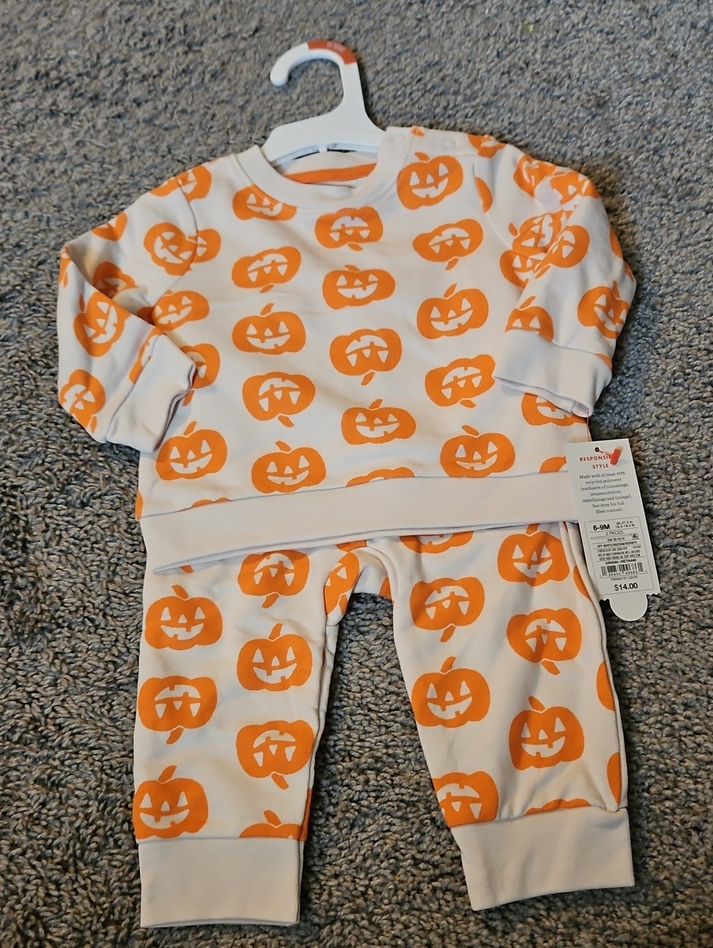 Cat & Jack Cream and Orange Pumpkin Two-Piece Halloween Set